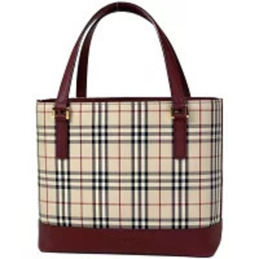 Burberry Check Handbag Tote Bag Nova Canvas Red Beige